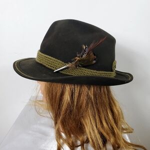 Vintage Fedora Wool Felt Hat with Rope Belt and Feather